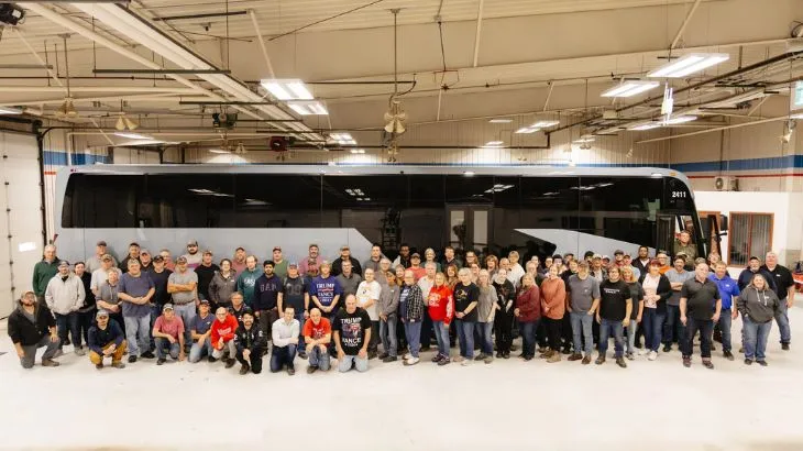 MCI dispatches first battery-electric coach from Pembina, North Dakota facility